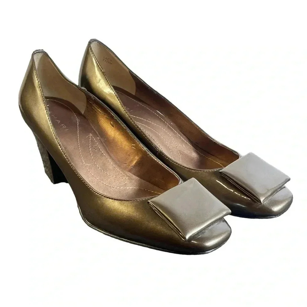 Tahari Lucy Square Toe Bow Chunky Heels Size 7.5